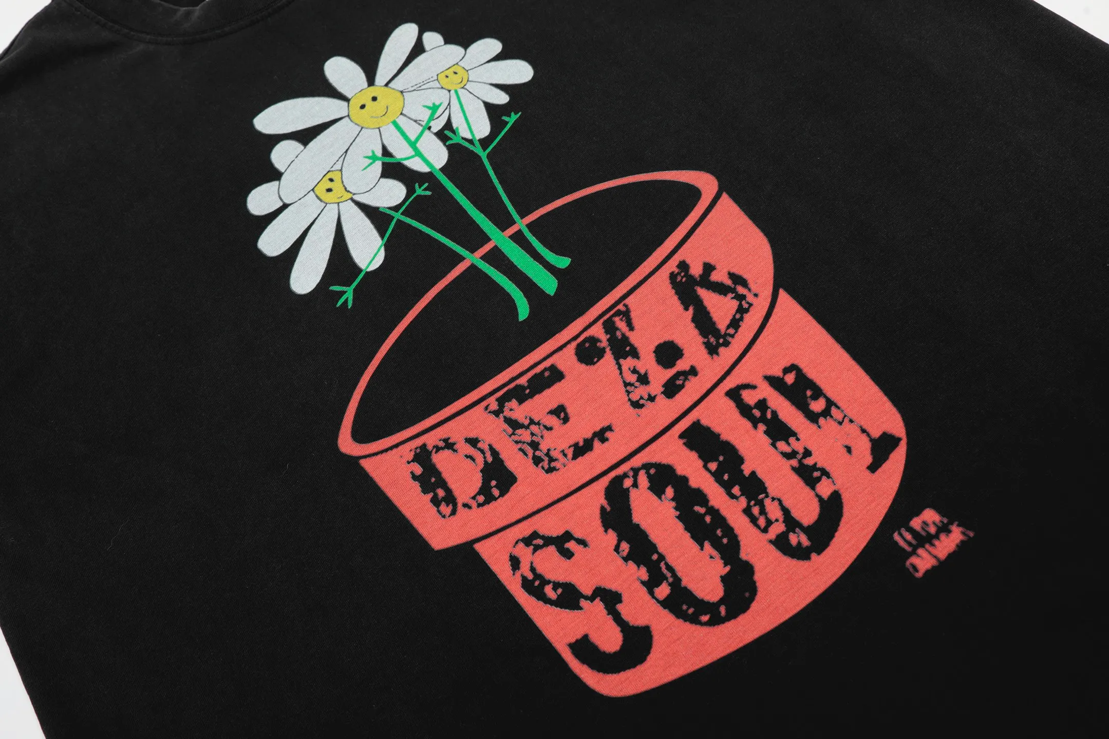 VT9247 P140💰 SAINT Michael "Potted Plant" punk style printed retro washed distressed short-sleeved T-shirt Small neckline design White ink digital direct printing High street retro heavy distressed washed Vintage short sleeves Size: S M L XL